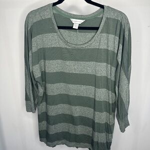 Christopher & Banks Two Toned Green 3/4 Sleeve Top-Size Medium
